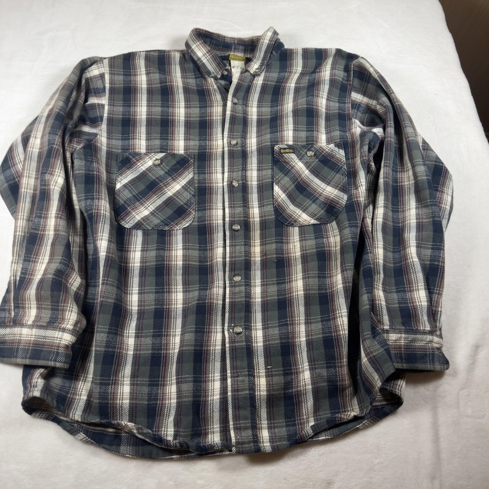 OshKosh Flannel Shirt Mens Large Blue Plaid Button Up Long Sleeve Pockets Casual
